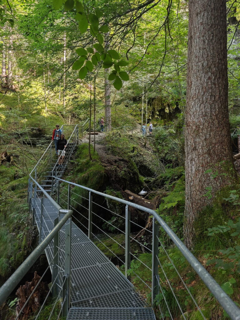 Die Hinanger Wasserfälle Wanderung führt im oberen Bereich über diese Stufenanlage